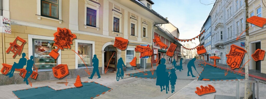 Modern dargestellte Umgestaltungsvorschläge für Straßenzug