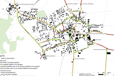 Beispielkarte mit Straßen eingefärbt je nach Komfortlevels