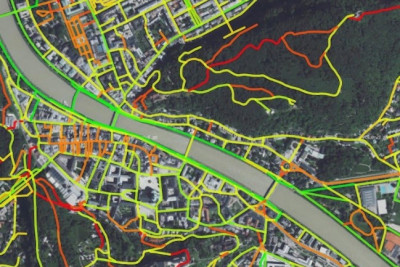 Wegenetz mit Darstellung der Bikeability / Walkability in Salzburg